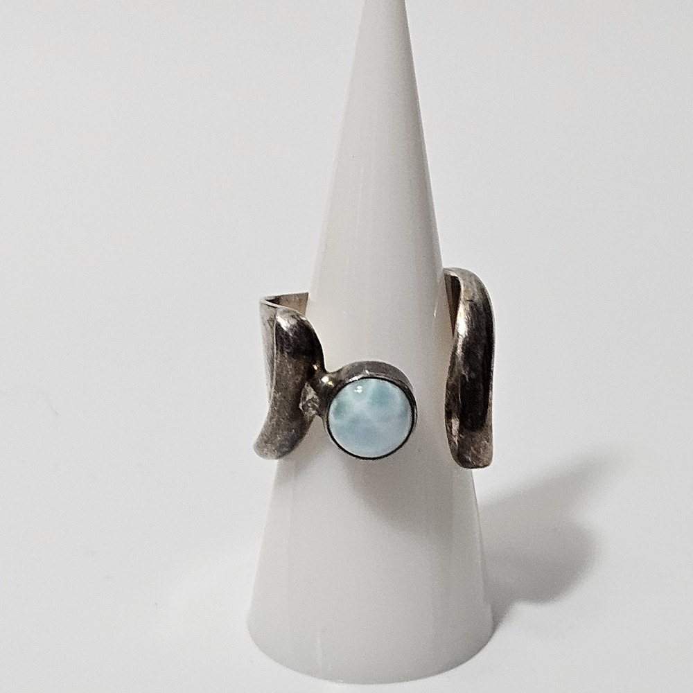 Marahlago Sterling Silver Larimar Ring Modernest Open Style Sz 8.5